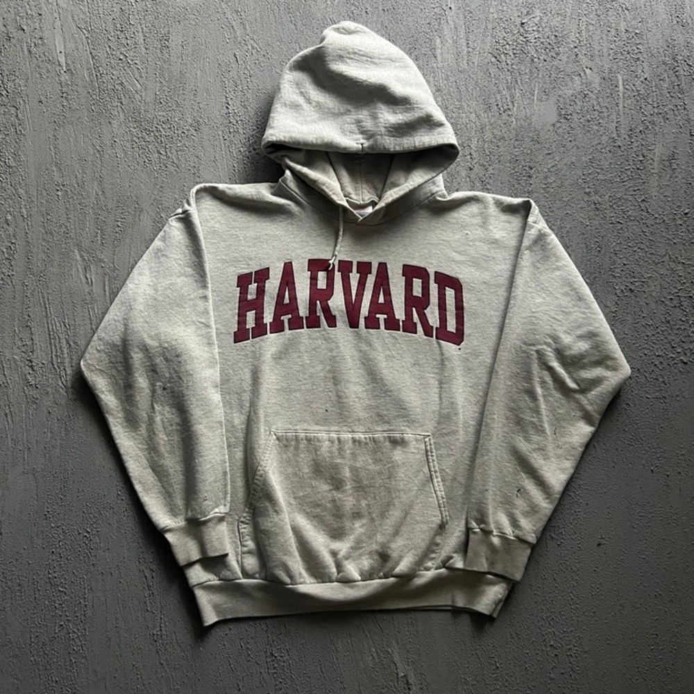 Vintage Harvard Hoodie Large Grey 1990s Collegiate Pullover Sweatshirt